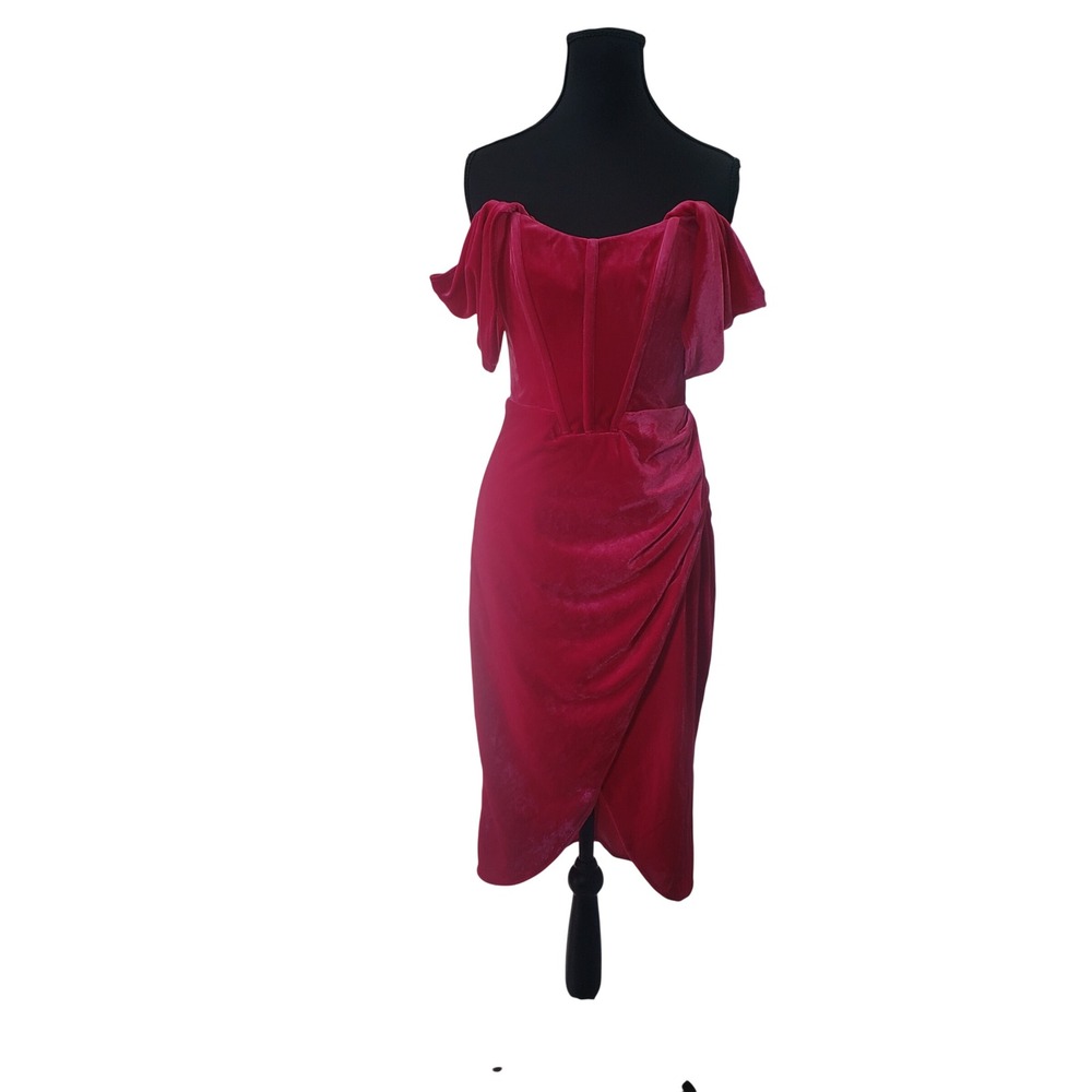 Black by Bariano Velvet Cocktail Dress Womens 4 Pink Off Shoulder Corset‎ Midi